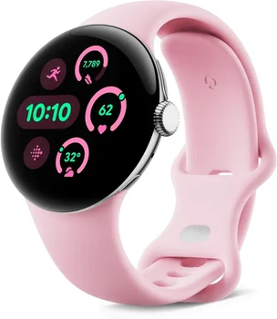 Google pixel Watch 3 (LTE) 41mm polished Silver with sport wristlet Rose quartz