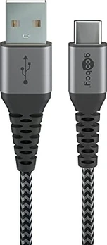 Wentronic USB-C to USB-A textile кабель with metal plugn 1.0m grey/silver