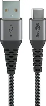 Wentronic USB-C to USB-A textile cable with metal plugn 0.5m grey/silver