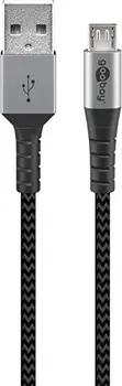 Wentronic micro USB-B/USB-A textile cable with metal plugn 0.5m grey/silver
