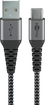 Wentronic USB-C to USB-A textile кабель with metal plugn 1.0m grey/silver