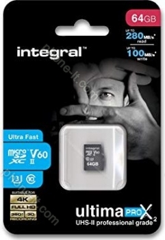 Integral ultima PRO X2 R280/W100 microSDXC 64GB Kit, UHS-II U3, Class 10