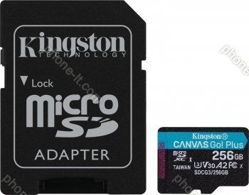 Kingston Canvas Go! Plus R170/W90 microSDXC 256GB Kit, UHS-I U3, A2, Class 10