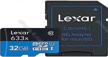 Lexar High-Performance 633x R100 microSDHC 32GB Kit, UHS-I U1, A1, Class 10