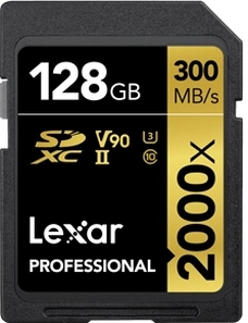 Lexar Professional 2000x Gold Series R300/W260 SDXC 128GB, UHS-II U3, Class 10