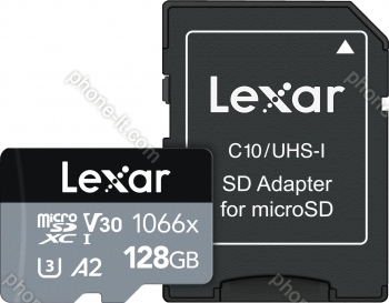 Lexar Professional 1066x Silver Series R160/W70 microSDXC 128GB Kit, UHS-I U3, A2, Class 10