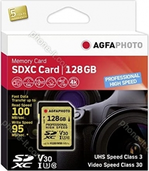 Lupus Imaging AgfaPhoto Prof. High Speed Gold R100/W95 SDXC 128GB, UHS-I U3, Class 10