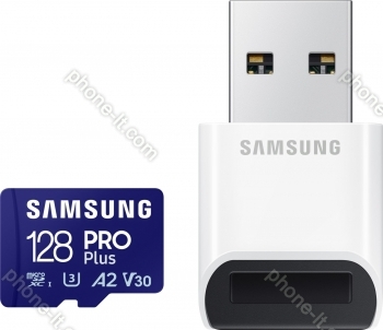 Samsung PRO Plus R180/W130 microSDXC 128GB USB-Kit, UHS-I U3, A2, Class 10