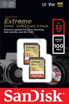 SanDisk Extreme R100/W60 SDHC 32GB, UHS-I U3, Class 10, 2er-Pack
