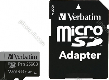 Verbatim Pro U3 R100/W90 microSDXC 256GB Kit, UHS-I U3, A2, Class 10