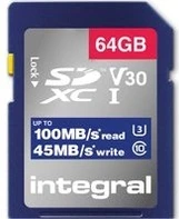 Integral High Speed R100/W45 SDXC 64GB, UHS-I U3, Class 10