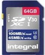Integral High Speed R100/W45 SDXC 64GB, UHS-I U3, Class 10